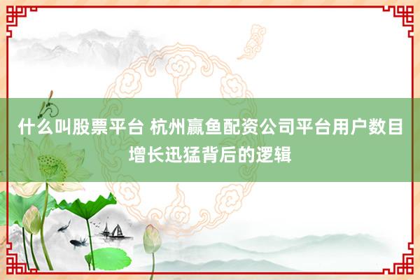 什么叫股票平台 杭州赢鱼配资公司平台用户数目增长迅猛背后的逻辑