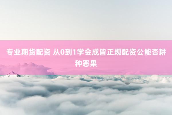 专业期货配资 从0到1学会成皆正规配资公能否耕种恶果